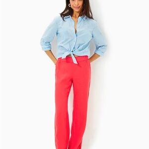 31" Deri Linen Palazzo Pant in Mizner Red